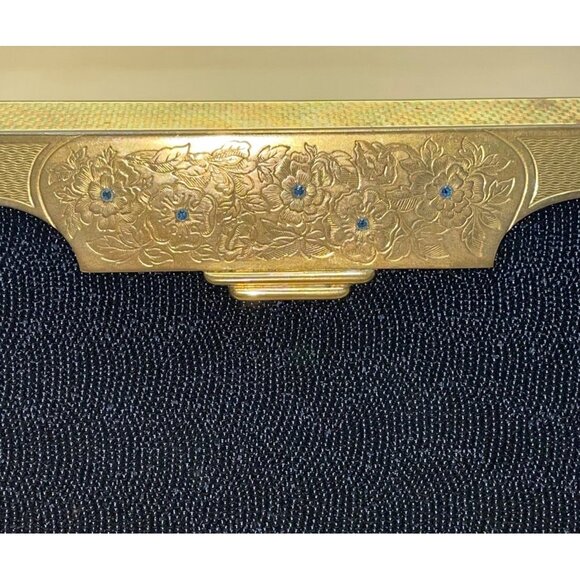 Marguerite Fressé Women’s Black Beaded Gold-Tone Floral Clasp Clutch Bag - Picture 5 of 13